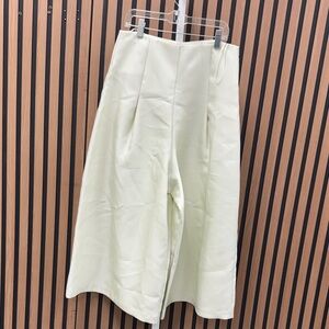 Cream Wide-Leg Capri Pants
